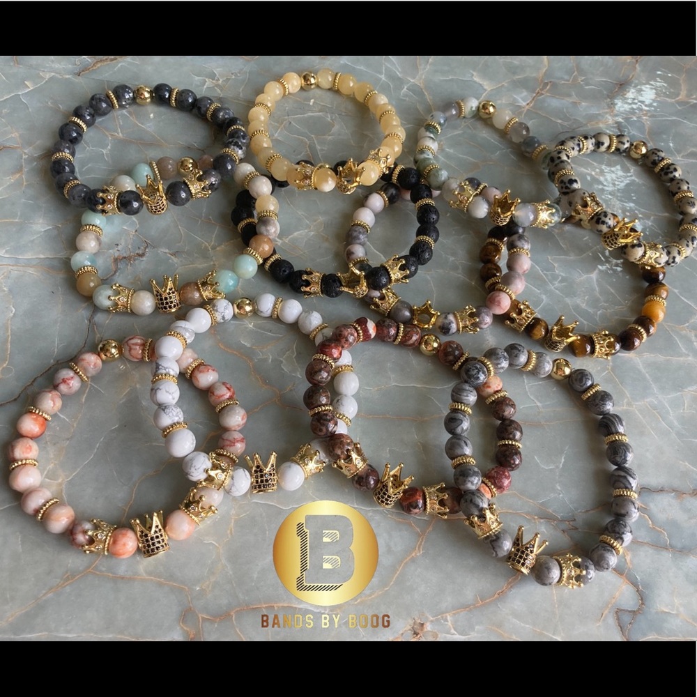 Natural Volcanic Stone Bead Crown Bracelets